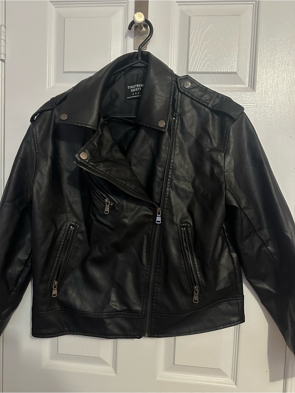 Streetwear Society Black Faux Leather Jacket with Lined Interior